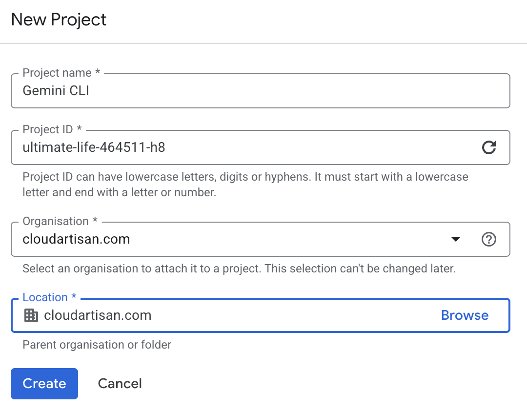 Google Cloud Platform - New Project Creation